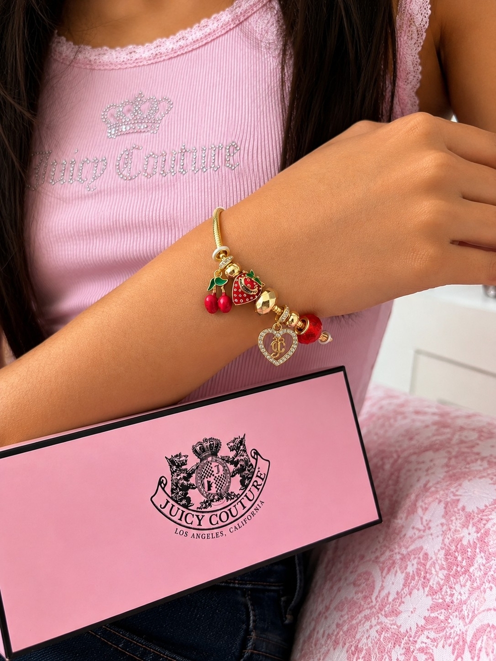 Juicy Couture Cherry Strawberry Charm Bracelet W Box